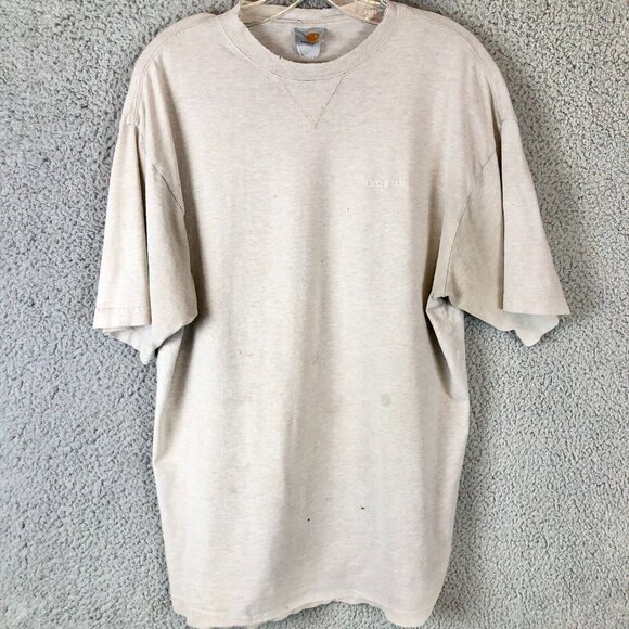 Vintage Carhartt Shirt Mens Size Large Embroidered Logo Oatmeal Beige Workwear - Picture 1 of 6